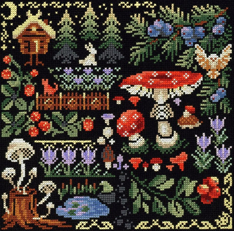 Cross Stitch Kit, Mysterious Forest Sampler Design, MP Studia Woodland Theme for Home Decor