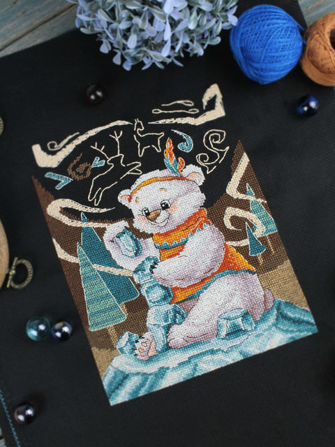 Ice Tower Cross Stitch Kit, Winter Design, 20×15 cm, MP Studia, Neutral Cool Tones, Beginner-Friendly Needlework Project