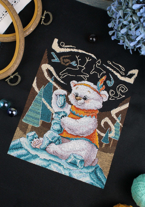 Ice Tower Cross Stitch Kit, Winter Design, 20×15 cm, MP Studia, Neutral Cool Tones, Beginner-Friendly Needlework Project