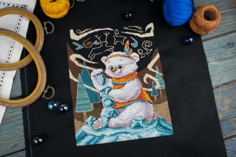 Ice Tower Cross Stitch Kit, Winter Design, 20×15 cm, MP Studia, Neutral Cool Tones, Beginner-Friendly Needlework Project