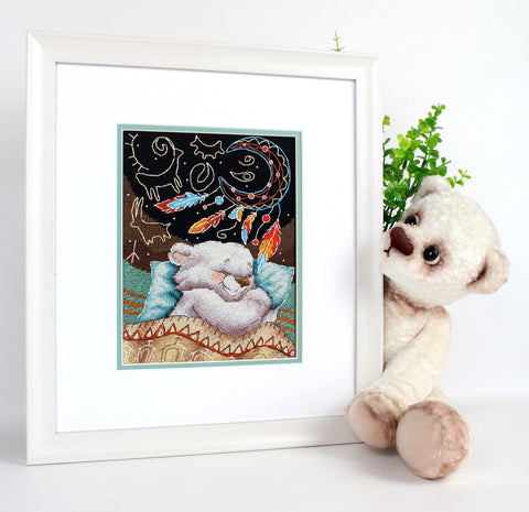 Cross Stitch Embroidery Kit Sweet Dreams, MP Studia, 20 x 15 cm, Aida Fabric, Cotton Threads, Multicolor Design