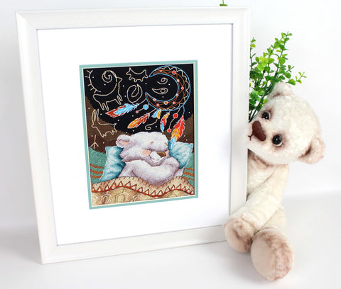 Cross Stitch Embroidery Kit Sweet Dreams, MP Studia, 20 x 15 cm, Aida Fabric, Cotton Threads, Multicolor Design