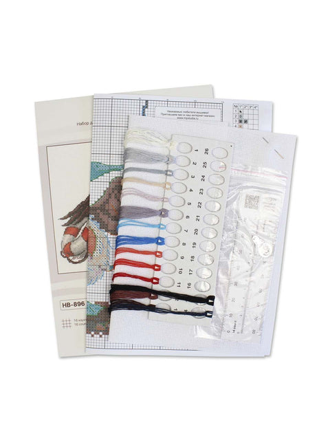 Cross Stitch Embroidery Kit with Nautical Motif, 14x17 cm, MP Studia, 16 Count White Cotton Fabric, 15 Gamma Colors