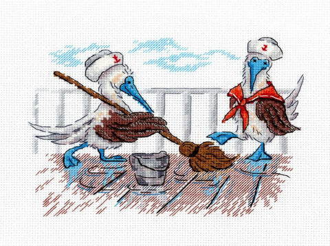 Cross Stitch Kit “Tidying Up” 12x17 cm, 16 Count Cotton Canvas, 18 Gamma Threads, MP Studia