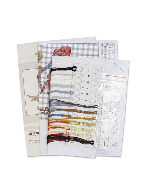 Cross Stitch Kit Fish Lunch Design, 9 x 17 cm, 16 Count White Cotton Canvas, MP Studia, 20 Gamma Threads