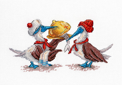 Cross Stitch Kit Fish Lunch Design, 9 x 17 cm, 16 Count White Cotton Canvas, MP Studia, 20 Gamma Threads