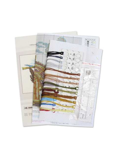 Cross Stitch Kit “Straight Ahead” 12x17 cm, MP Studia, 16 Count White Cotton Canvas, 22 Gamma Thread Shades