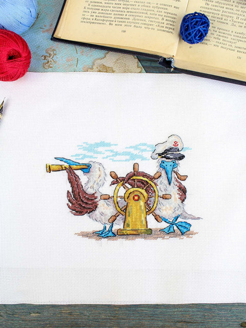 Cross Stitch Kit “Straight Ahead” 12x17 cm, MP Studia, 16 Count White Cotton Canvas, 22 Gamma Thread Shades