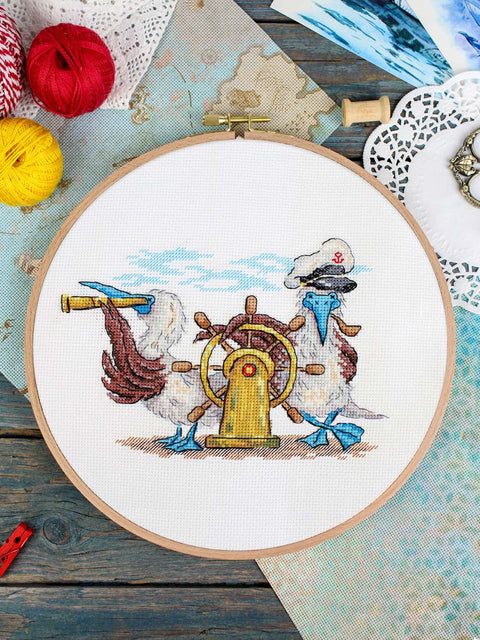 Cross Stitch Kit “Straight Ahead” 12x17 cm, MP Studia, 16 Count White Cotton Canvas, 22 Gamma Thread Shades