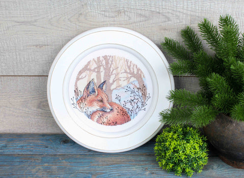 Winter Forest Cross Stitch Embroidery Kit with Canvas, Threads, Needle and Pattern by MP Studia, Beginner-Friendly Craft Set