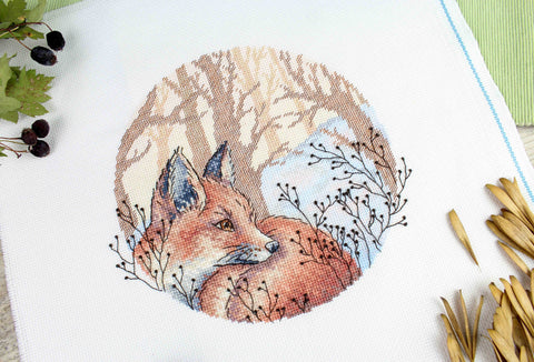 Winter Forest Cross Stitch Embroidery Kit with Canvas, Threads, Needle and Pattern by MP Studia, Beginner-Friendly Craft Set