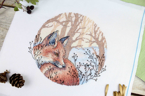 Winter Forest Cross Stitch Embroidery Kit with Canvas, Threads, Needle and Pattern by MP Studia, Beginner-Friendly Craft Set
