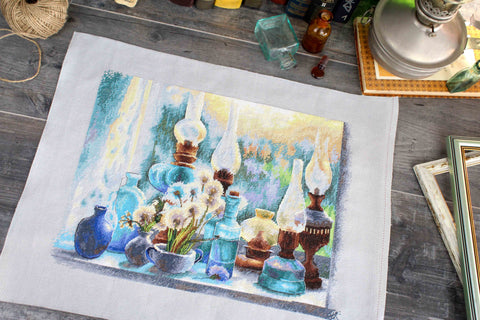Cross Stitch Kit Summer Evening Landscape, MP Studia, Aida Canvas, Cotton Embroidery Floss, Beginner to Advanced DIY Wall Art