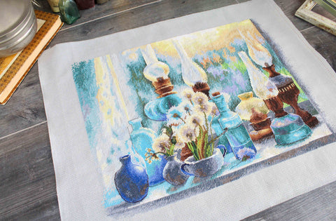 Cross Stitch Kit Summer Evening Landscape, MP Studia, Aida Canvas, Cotton Embroidery Floss, Beginner to Advanced DIY Wall Art