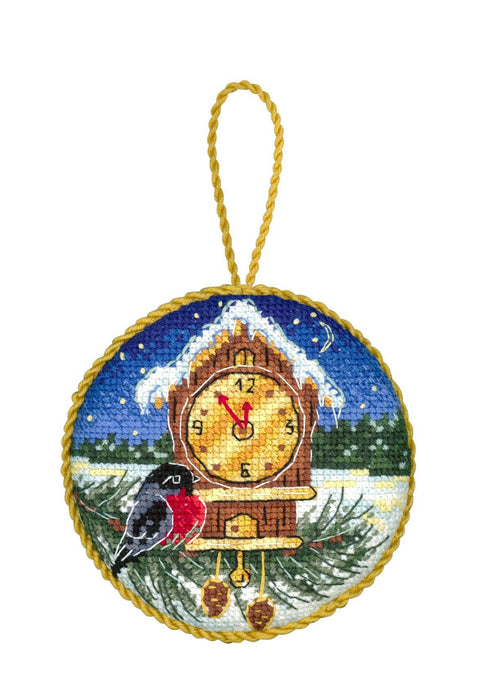 Cross Stitch Kit for Forest Clock Pinkeep, 9×9 cm Decorative Pin Cushion, MP Studia DIY Embroidery Project