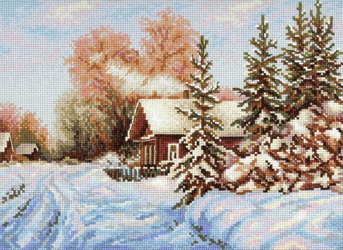 Cross Stitch Kit Rural Street Landscape 22×28 cm, MP Studia, Canvas, Cotton Threads, Needle and Pattern for Home Decor
