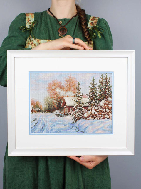 Cross Stitch Kit Rural Street Landscape 22×28 cm, MP Studia, Canvas, Cotton Threads, Needle and Pattern for Home Decor