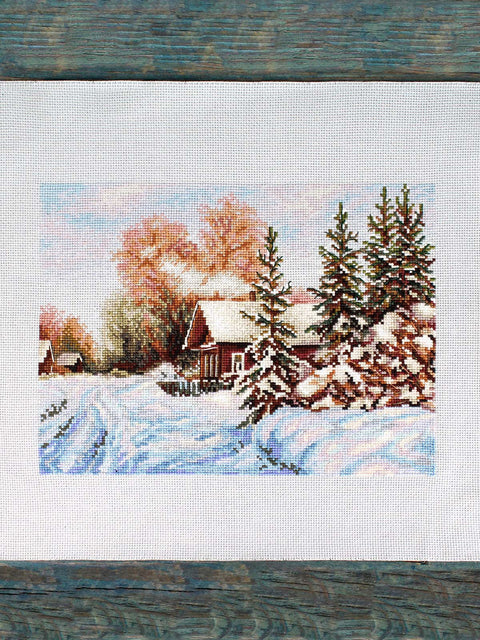 Cross Stitch Kit Rural Street Landscape 22×28 cm, MP Studia, Canvas, Cotton Threads, Needle and Pattern for Home Decor