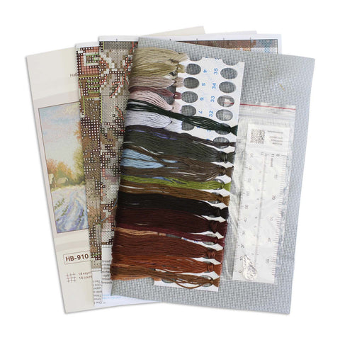 Cross Stitch Kit Rural Street Landscape 22×28 cm, MP Studia, Canvas, Cotton Threads, Needle and Pattern for Home Decor