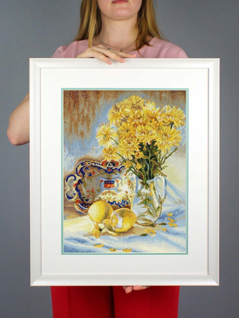 Cross Stitch Kit Sunny Still Life, 40×30 cm Embroidery Kit by MP Studia for Wall Decor and Creative Crafting
