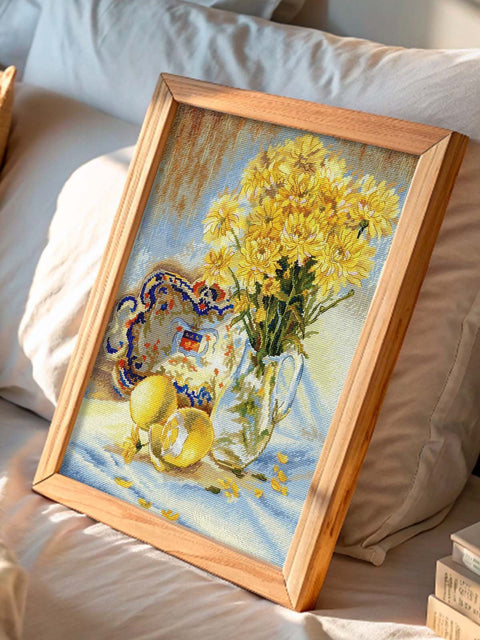Cross Stitch Kit Sunny Still Life, 40×30 cm Embroidery Kit by MP Studia for Wall Decor and Creative Crafting