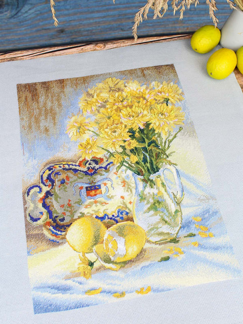 Cross Stitch Kit Sunny Still Life, 40×30 cm Embroidery Kit by MP Studia for Wall Decor and Creative Crafting
