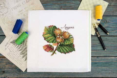 Cross Stitch Kit with Hazelnut Motif, 13 x 13 cm, MP Studia, Aida Fabric, Threads, Needle, Chart and Instructions