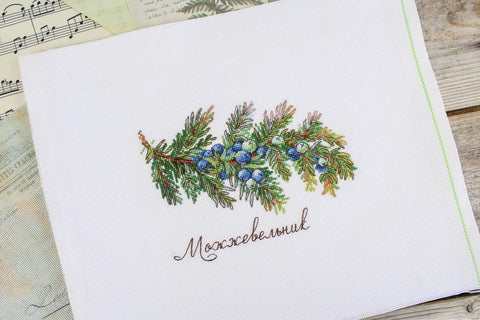 Cross Stitch Kit with Juniper Nature Motif, MP Studia, 12 × 16 cm, Green and Brown Tones, Beginner Friendly, Aida Fabric
