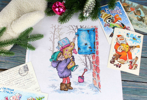 MP Studia Cross Stitch Kit, Two Wishes Romantic Design, Fabric, Threads, Needle, Chart & Instructions