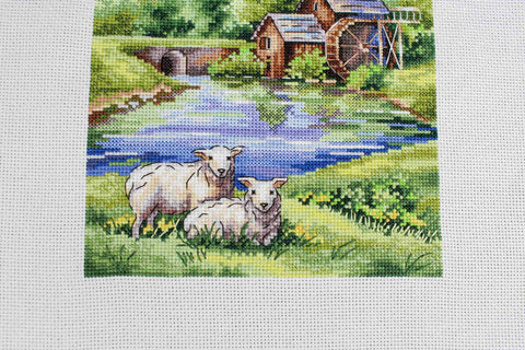 Old Mill Cross Stitch Kit, Landscape Design, MP Studia, 20×16 cm, Aida Canvas, Cotton Threads, Intermediate Level