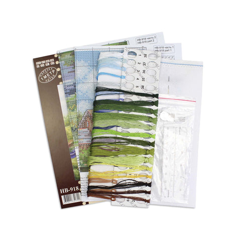 Old Mill Cross Stitch Kit, Landscape Design, MP Studia, 20×16 cm, Aida Canvas, Cotton Threads, Intermediate Level