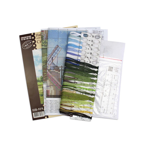 Cross Stitch Kit Native Land Landscape, 20×16 cm, Beginner-Friendly, Aida Fabric, Cotton Threads, Needle and Pattern by MP Studia