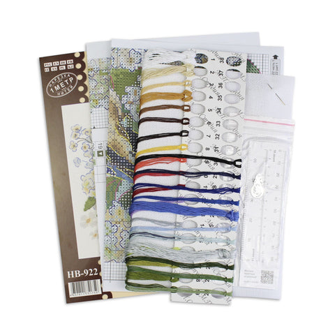 Cross Stitch Kit with Swallow Motif, MP Studia, 18 × 19 cm, Aida Fabric, Cotton Threads, Pattern and Instructions