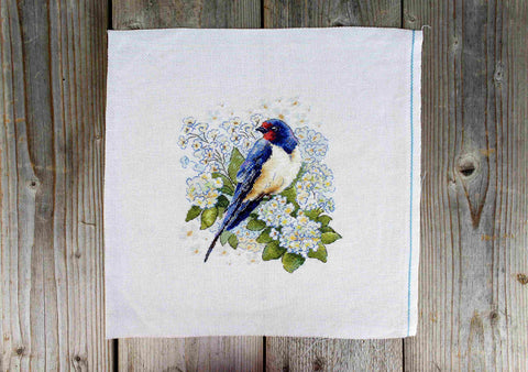 Cross Stitch Kit with Swallow Motif, MP Studia, 18 × 19 cm, Aida Fabric, Cotton Threads, Pattern and Instructions