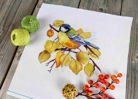 Cross Stitch Embroidery Kit, Autumn Forest Design, 18 x 19 cm, Cotton Threads, Canvas, Needle and Pattern by MP Studia