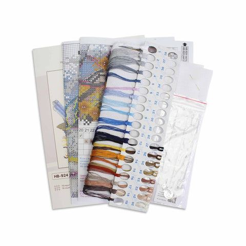 Cross Stitch Kit with Bird Motif, MP Studia, 20x18 cm, Multicolor Aida Fabric, Threads, Needle and Pattern, Beginner Friendly