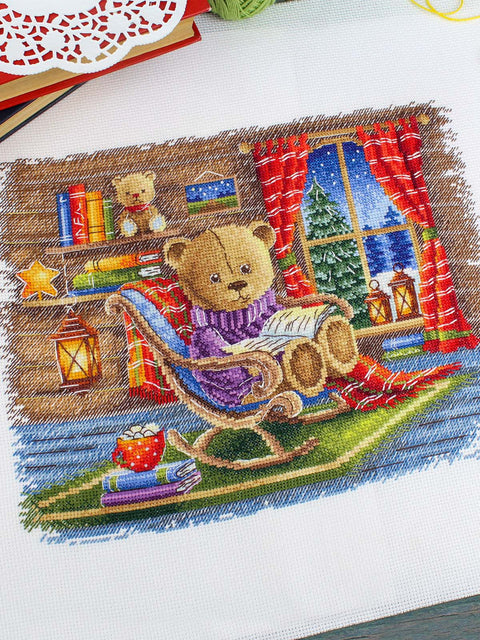 Cross Stitch Kit with Reading Theme, Complete Embroidery Set, MP Studia, 20 × 25 cm Wall Art DIY Craft Beading Project