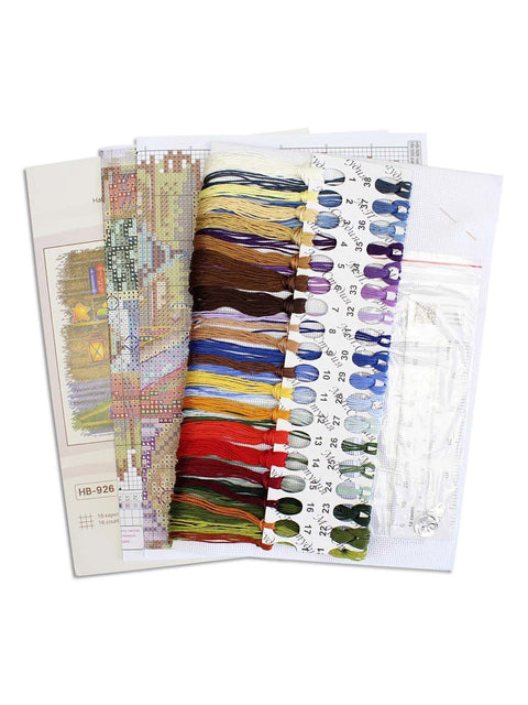 Cross Stitch Kit with Reading Theme, Complete Embroidery Set, MP Studia, 20 × 25 cm Wall Art DIY Craft Beading Project