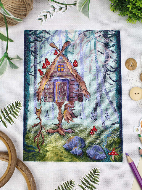 Cross Stitch Embroidery Kit Unusual Cottage, 20x15 cm, White Cotton 16 Count Canvas, 32 Colors, MP Studia