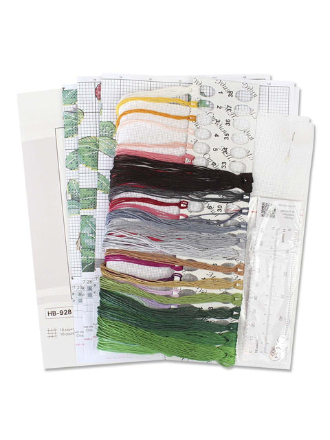 Cross Stitch Kit with Lingonberry Berry Motif, 16 Count Cotton Fabric, 29 x 20 cm, 32 Colors, MP Studia