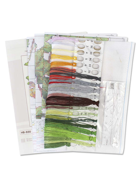 Cross Stitch Kit Northern Berry Botanical Design, 16 Count White Cotton Fabric, 28 x 19 cm, MP Studia, 31 Gamma Colors