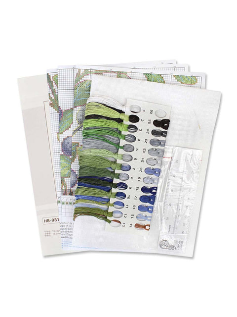 Blueberry Cross Stitch Kit, 16 Count Cotton Canvas, MP Studia, 28 x 20 cm Botanical Berry Branch Pattern