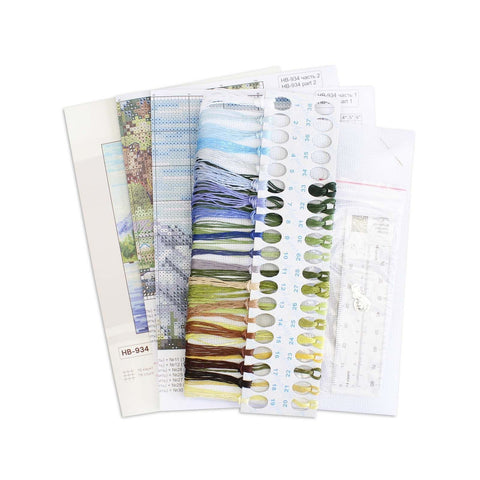 Cross Stitch Kit Mountain River Landscape, MP Studia, 20 × 16 cm, Beginner-Friendly Embroidery Wall Art DIY Craft Set