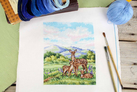 Deer Cross Stitch Embroidery Kit, 20×16 cm, MP Studia, Wall Decor Craft Project, Beginner-Friendly Needlework Set