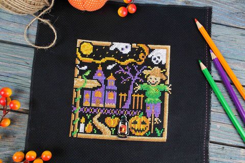 Halloween Mini Cross Stitch Kit for Beginners, MP Studia Sampler with Aida Fabric, Cotton Threads and Needle