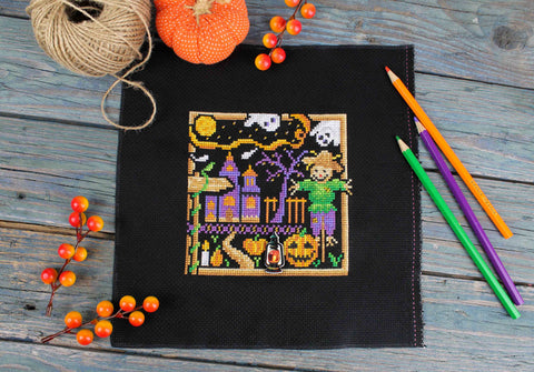 Halloween Mini Cross Stitch Kit for Beginners, MP Studia Sampler with Aida Fabric, Cotton Threads and Needle