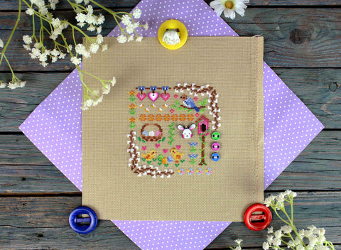 Easter Cross Stitch Embroidery Kit, Mini Sampler with Spring Motifs for Beginners and Advanced Stitchers, MP Studia