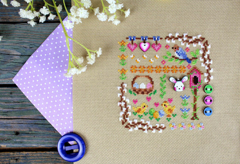 Easter Cross Stitch Embroidery Kit, Mini Sampler with Spring Motifs for Beginners and Advanced Stitchers, MP Studia