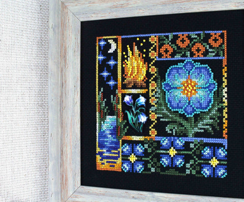 Mini Cross Stitch Kit with Fern Flower Motif, Beginner-Friendly Sampler, Green and Natural Tones, MP Studia