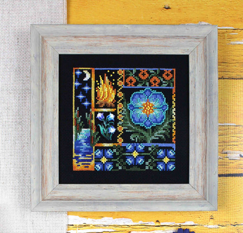 Mini Cross Stitch Kit with Fern Flower Motif, Beginner-Friendly Sampler, Green and Natural Tones, MP Studia